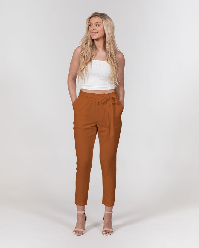 Streamz Brown Trusts & Deeds Women's Belted Tapered Pants