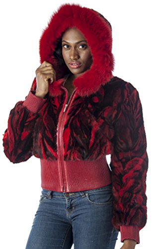 REED Women's Genuine Mink Fur Bomber Jacket -100% Real Fur