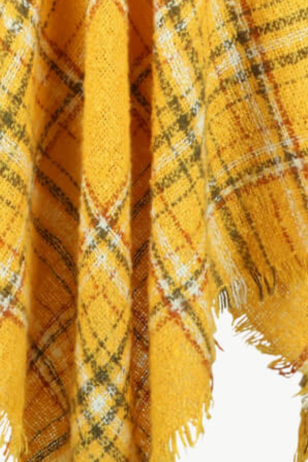 Plaid Turtleneck Fringe Detail Poncho