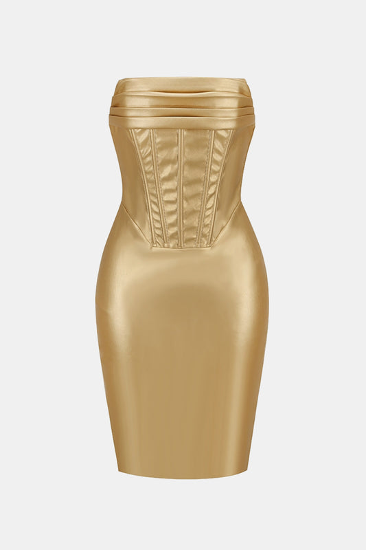 PU Leather Strapless Mini Dress