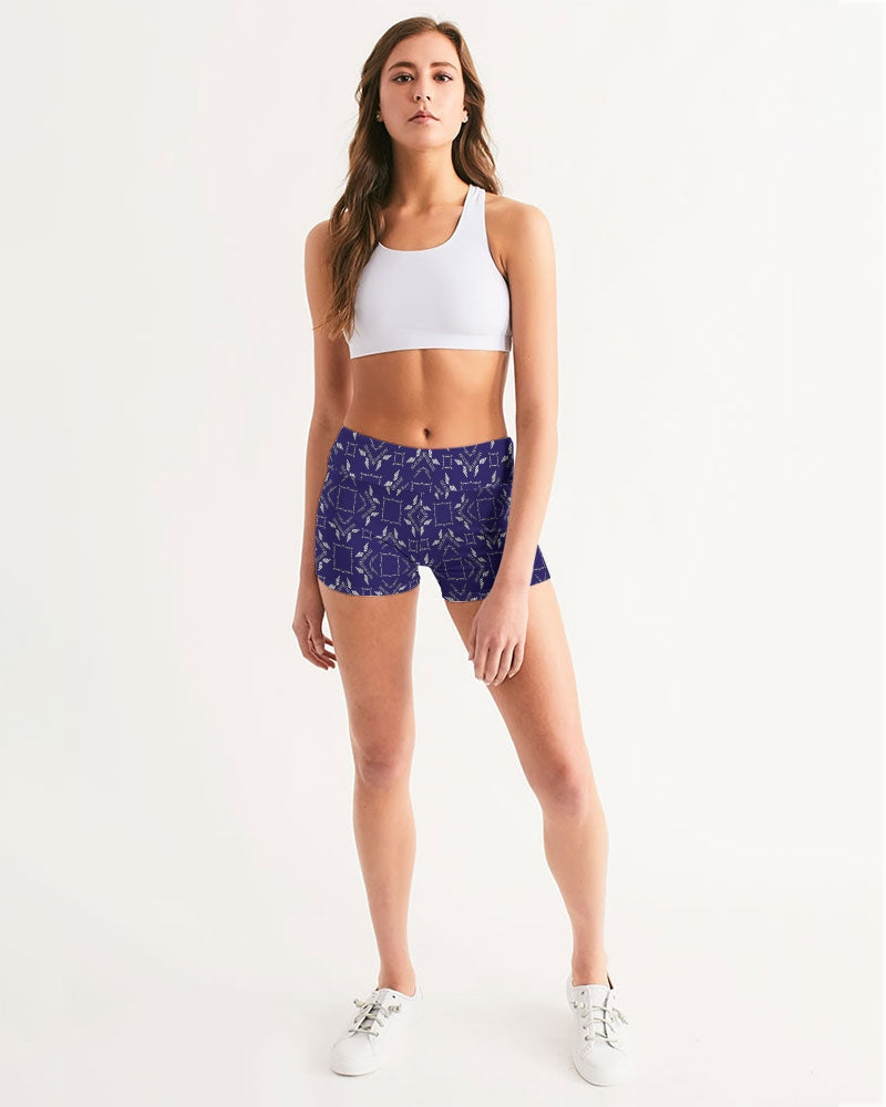 Streamz Blue Diamonds Women's Mid-Rise Yoga Shorts