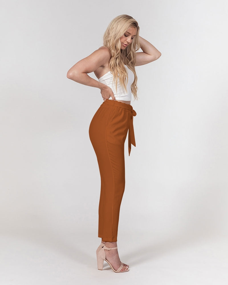 Streamz Brown Trusts & Deeds Women's Belted Tapered Pants