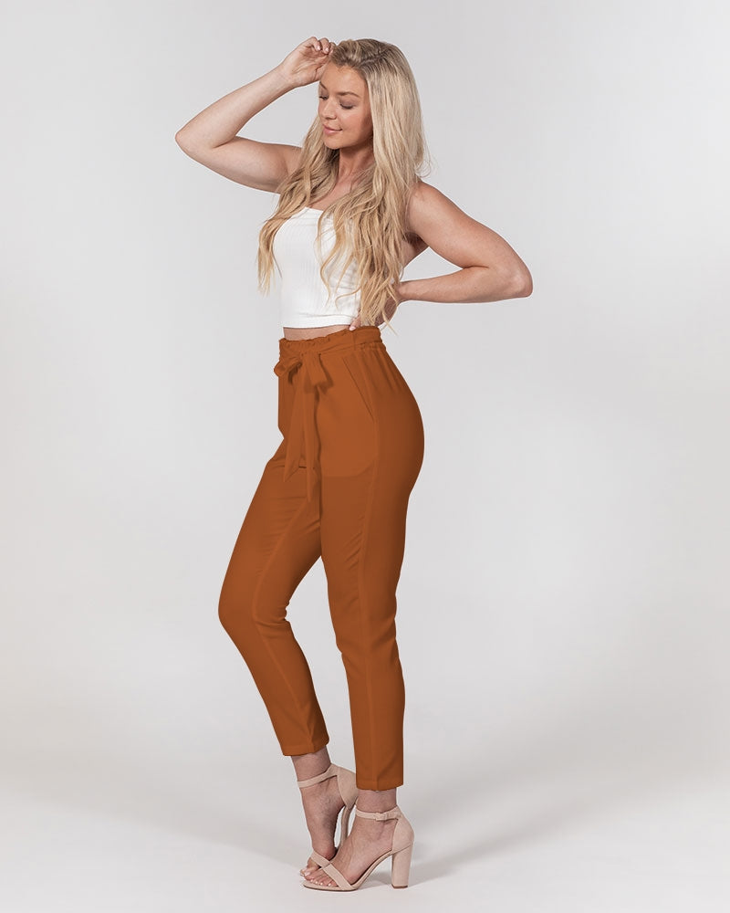 Streamz Brown Trusts & Deeds Women's Belted Tapered Pants