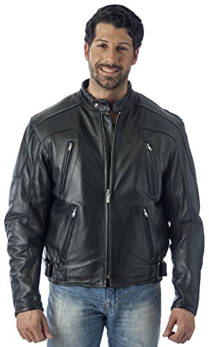 REED Men's Premium Quality Leather Motorcycle Jacket with Zipper Air Vents - Imported