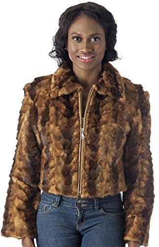 REED Women's Genuine Mink Fur Bomber Jacket -100% Real Fur