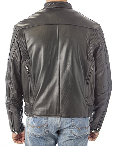 REED Men's Premium Quality Leather Motorcycle Jacket with Zipper Air Vents - Imported