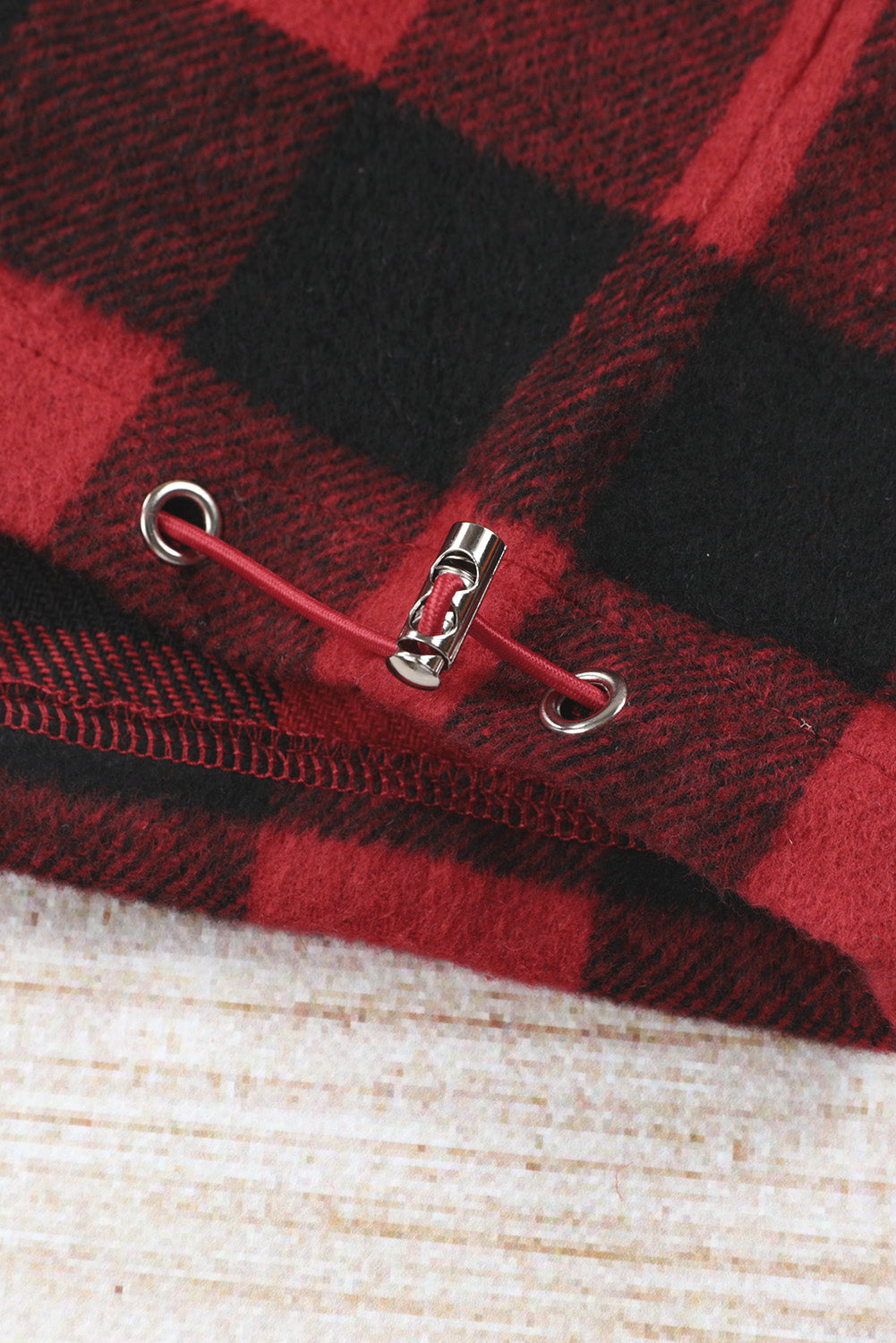 Plaid Half Zipper Drawstring Detail Hoodie