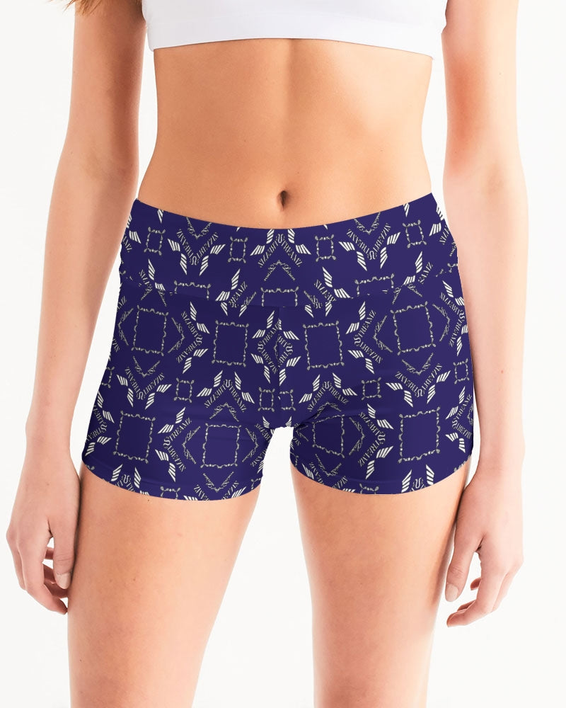 Streamz Blue Diamonds Women's Mid-Rise Yoga Shorts