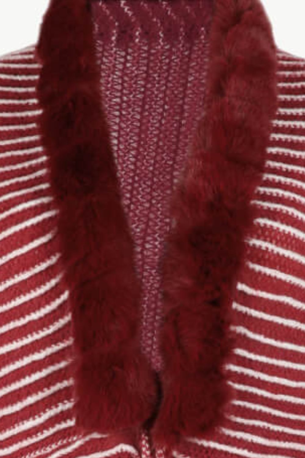 Striped Faux Fur Trim Open Front Cardigan