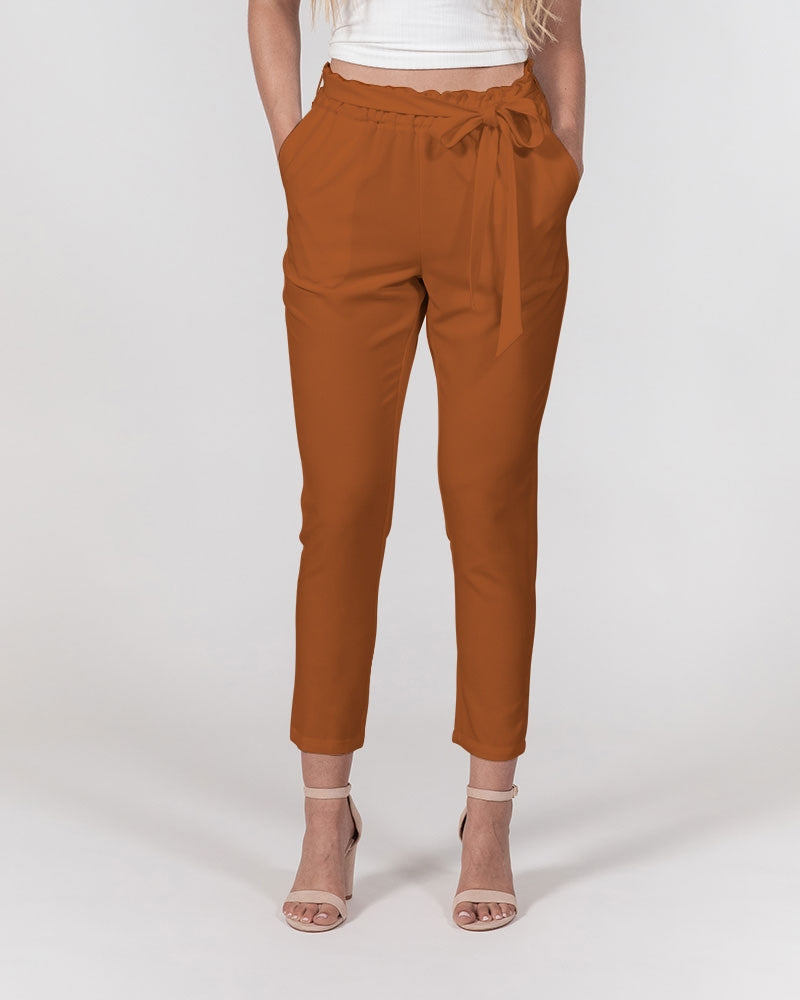 Streamz Brown Trusts & Deeds Women's Belted Tapered Pants