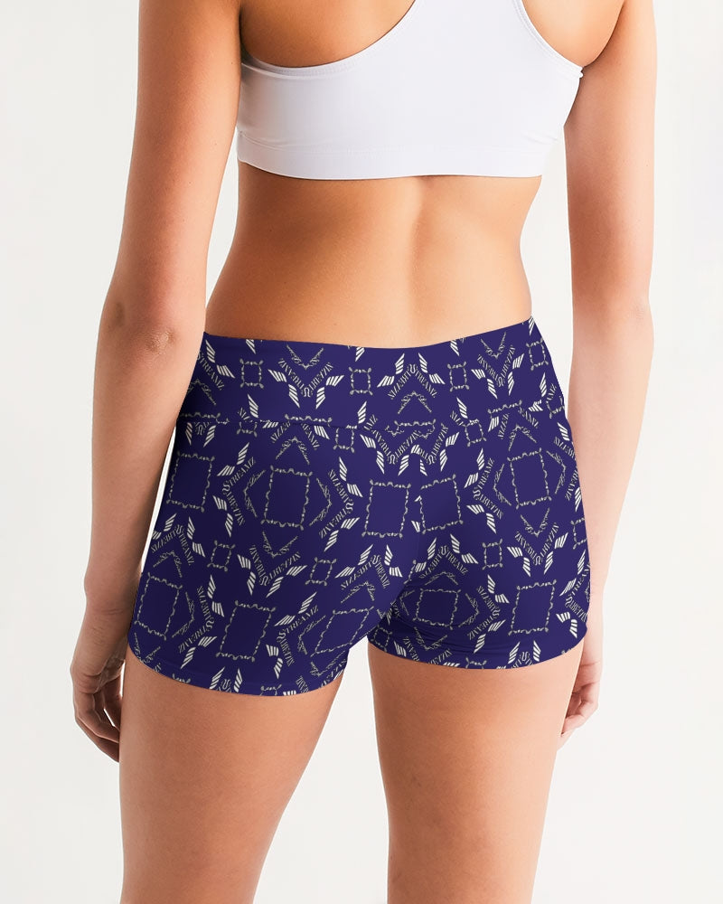Streamz Blue Diamonds Women's Mid-Rise Yoga Shorts