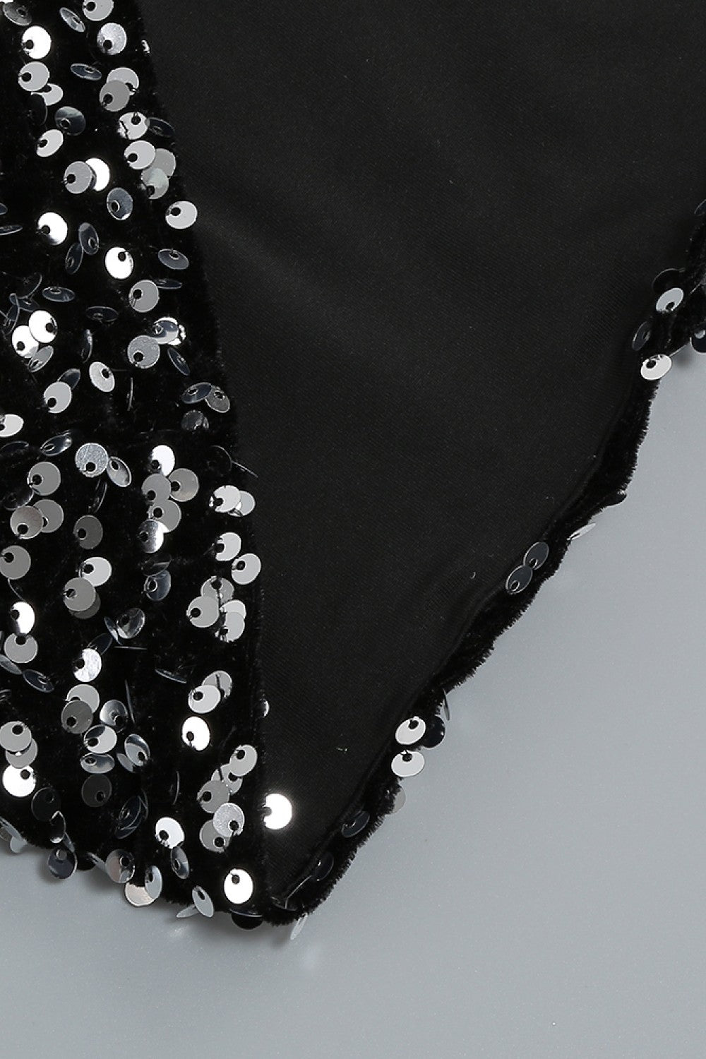 Sequin Round Neck Feather Trim Slit Dress