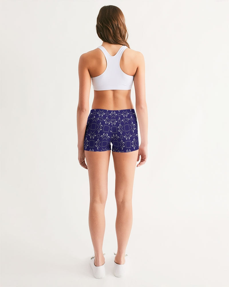 Streamz Blue Diamonds Women's Mid-Rise Yoga Shorts